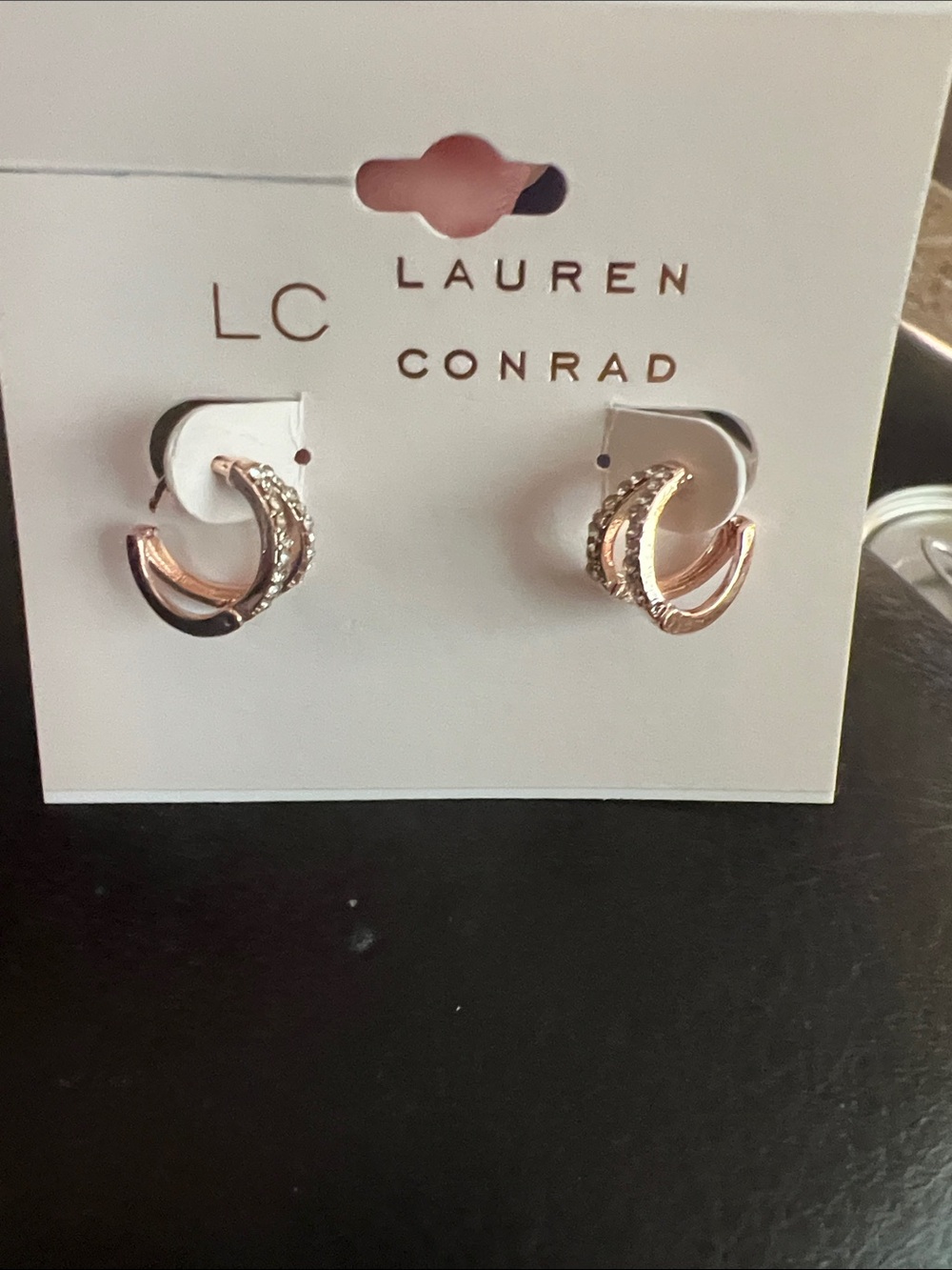 LC Lauren Conrad Rose Gold Double Hoop Earrings with Crystal Row